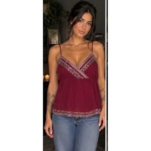 Vintage Y2K Deadstock babydoll boxy crop tank red lace trim new whimsical